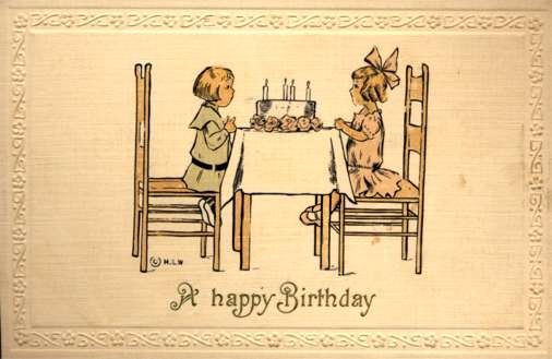 Children at Table with Birthday Cake Woehler