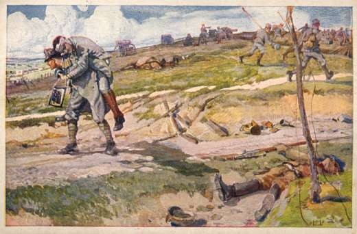 Olderly Carrying Wounded on Back WWI
