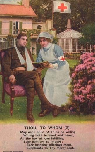 WWI Red Cross Nurse Reading Book Wounded Poem