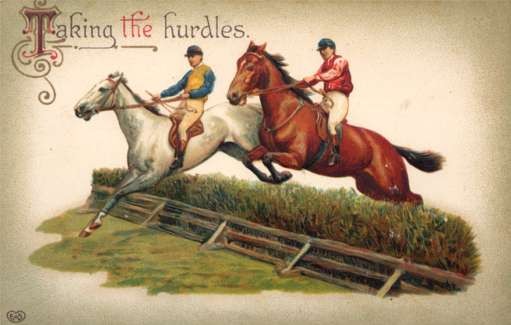 Horses Taking Hurdles Race
