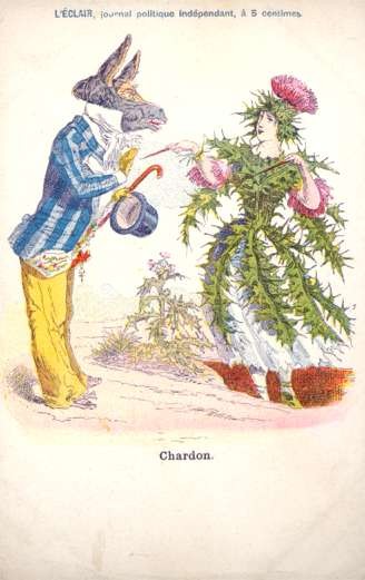 Flower Thistle as Lady Talking to Dressed Donkey