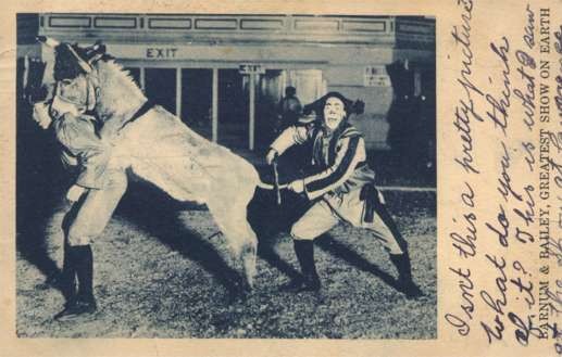 Barnum Bailey Circus Clown Cutting Donkey's Tail