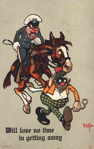 Policeman on Horse Chasing Rober Comic
