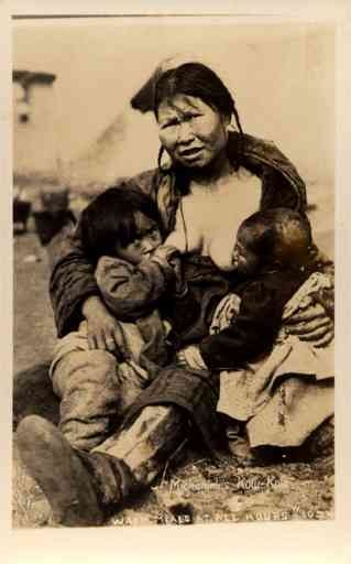 Alaska Eskimo Mother Nursing Two Babies Real Photo