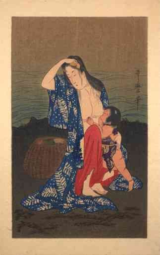 Japanese Mother Baby Woodblock