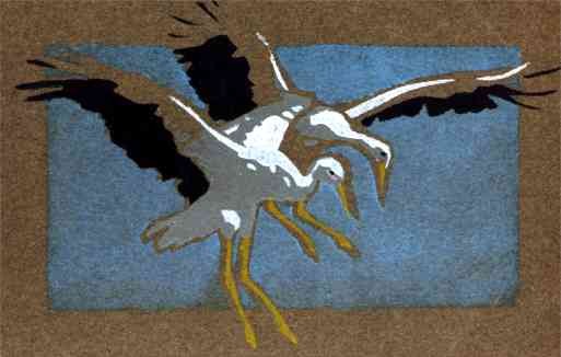 Storks Landing Woodblock