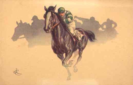 Fast Racing Horse Jockey in Green Cap