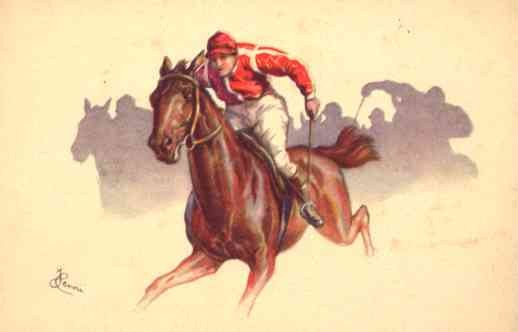 Jockey in Red on Racing Horse