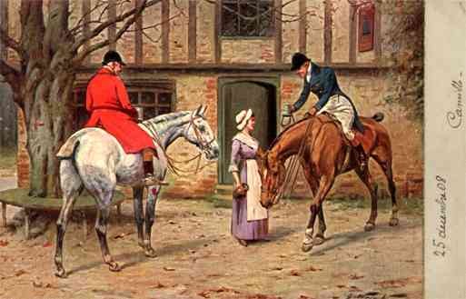 Fox Hunters on Horses in Yard Sports