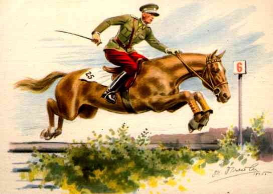 Soldier on Horse Jumping over Obstacle
