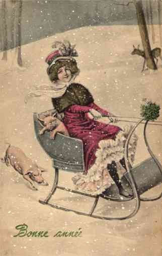 Lady Piglet in Sledge Winter New Year