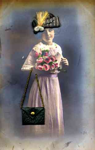 Girl in Silk Hat with Purse and Roses Real Photo