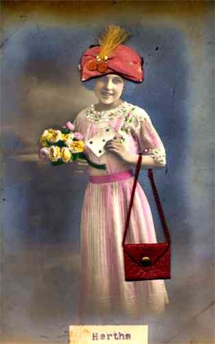 Smiling Girl Holding Flower Roses Silk Hat RP