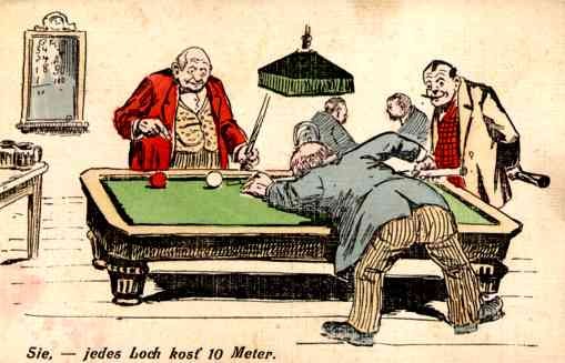 Billiard Player Bent over Table Comic