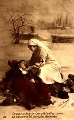 Nurse Helping Wounded Military Winter WWI RP