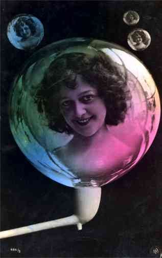 Smiling Curly Hair Girl Inside Bubble