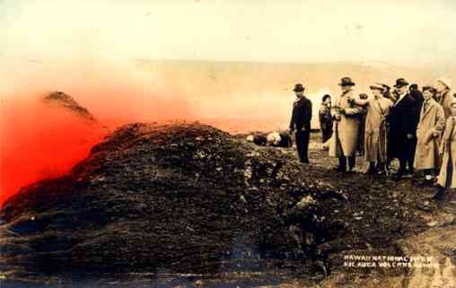 Hawaii Tourists at Volcano Real Photo