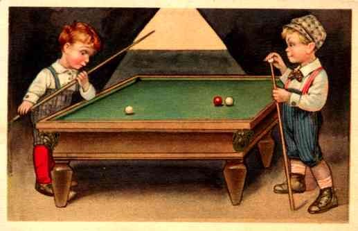 Puzzled Billiard Boy Considering His Game