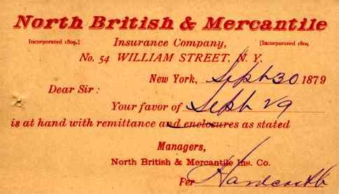 Advert Insurance Service Pioneer 1879