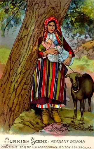 Turkish Peasant Mother Holding Baby Sheep