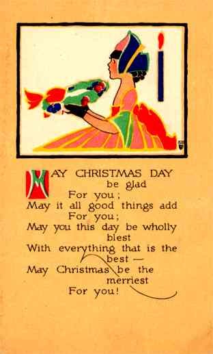 Girl Holding Wreath Christmas Poem Volland #820