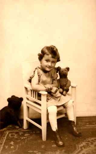 Teddy Bear Sitting on Girl's Lap Real Photo