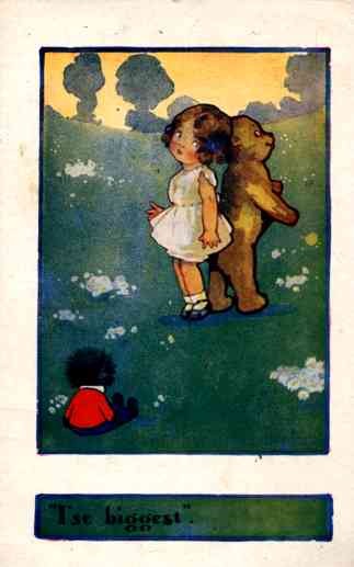 Girl Teddy Bear Golliwog at Grass