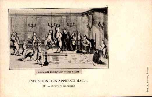 Old Engraving Showing Masonic Ceremony