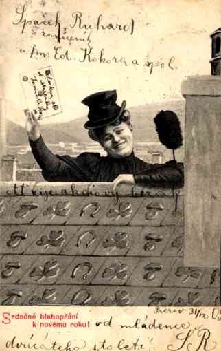 Smiling Woman Chimney Sweep Showing Letter