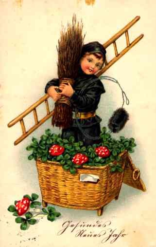 Chimney Sweep Standing in Basket