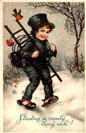 Chimney Sweep in Winter Woods New Year