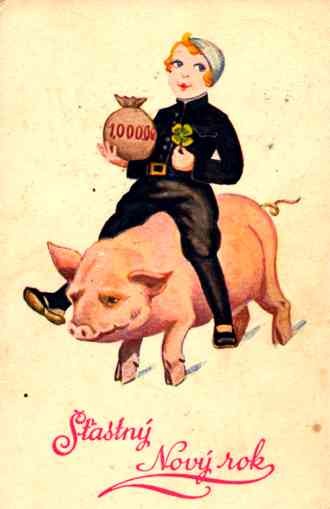 Girl Chimney Sweep Riding Pig New Year