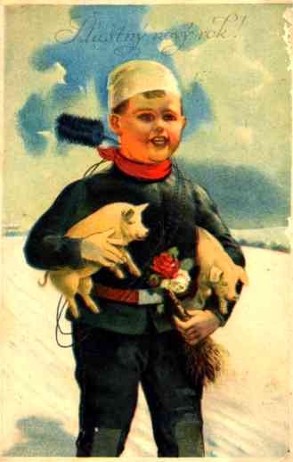 Chimney Sweep Holding Two Piglets