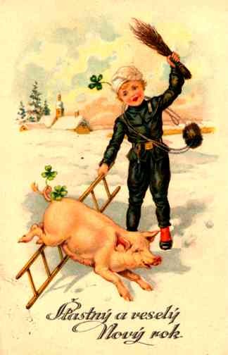 Chimney Sweep Making Piglet to Jump