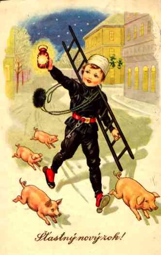 Running Chimney Sweep Followed by Piglets