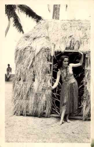 Hula Girl by Grass Shack Real Photo