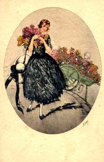 Kaby Girl with Flowers by Cart