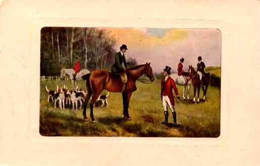 Hunters on Horses and Dogs