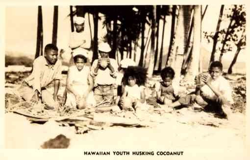 Hawaiian Youth with Coconuts Real Photo