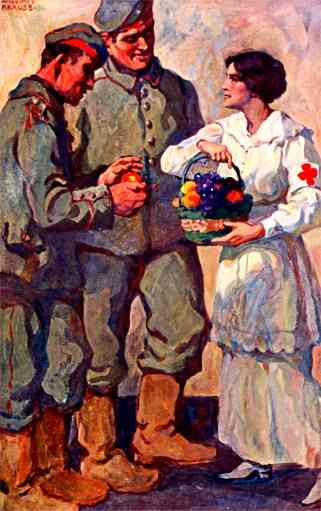 Nurse with Fruits Soldiers WWI