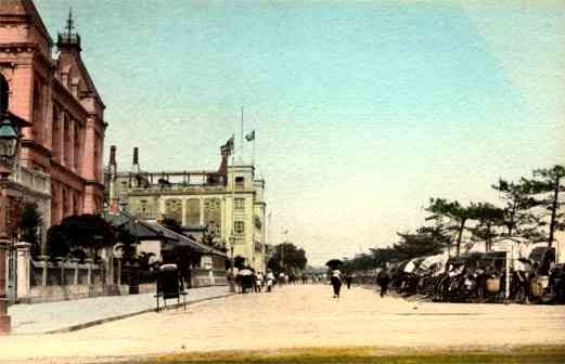 Man-Drawn Carriages Hand-Tinted Japanese