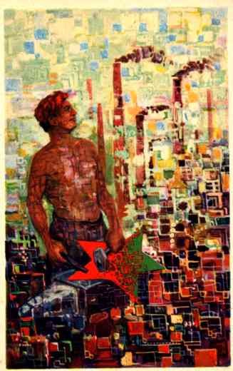 Male Nude Hammer Mosaic Communist