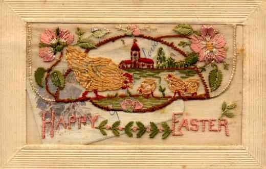 Easter Chickens Embroidered Silk