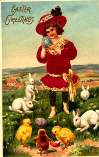 Rabbits Chick Egg Girl Easter Silk Postcrad