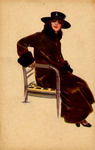 Art Deco Lady Fur Coat Italian