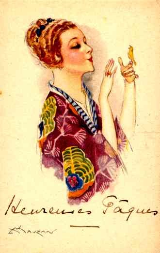 Art Deco Mauzan Girl with Canary