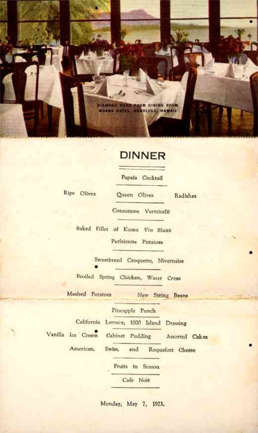 Hawaii Waikiki Hotel Menu