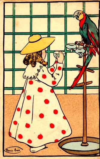Brais Girl Parrot Art Nouveau