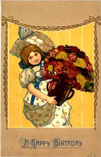 Art Nouveau Girl Flowers Birthday