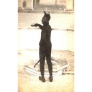 Black Dressed as Devil with Glass Real Photo